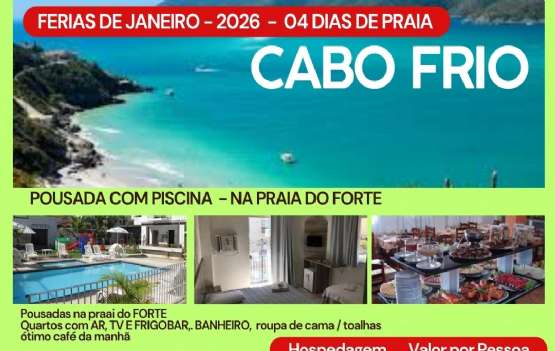 CABO FRIO  - FERIAS DE JANEIRO 2026   - VARIAS SAIDAS 
